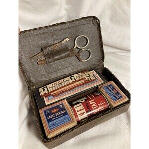 Vintage 1955 Edgerton Bros Lumber Co Wisconsin First Aid Kit Leather Toiletry